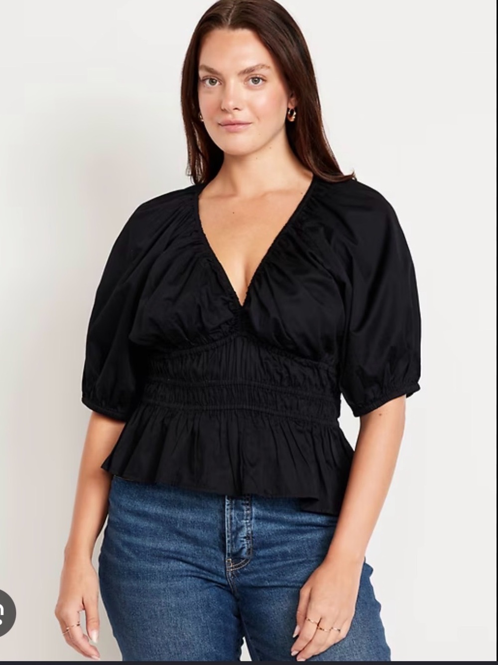 Old Navy Black V-Neck Puff-Sleeve Peplum Top